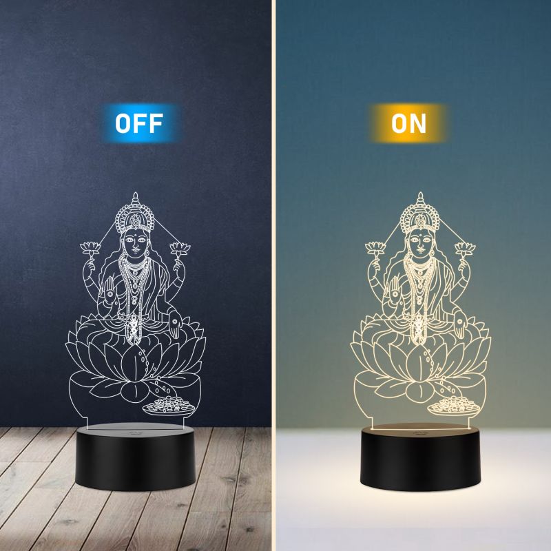 3D Illusion God Laxmi Led Night Lamp with Warm White Color Home Office Pooja Room Decor